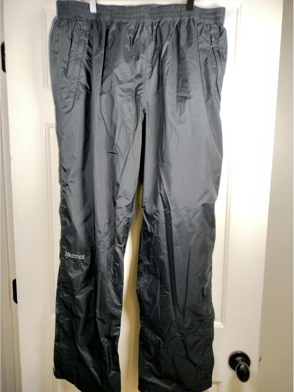 Marmot Precip Eco Full Zip Rain Pants‎ Mens XL Short Black Ripstop Pockets Nylon